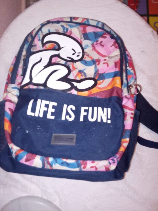 Mochila Life is Fun con dibujo
