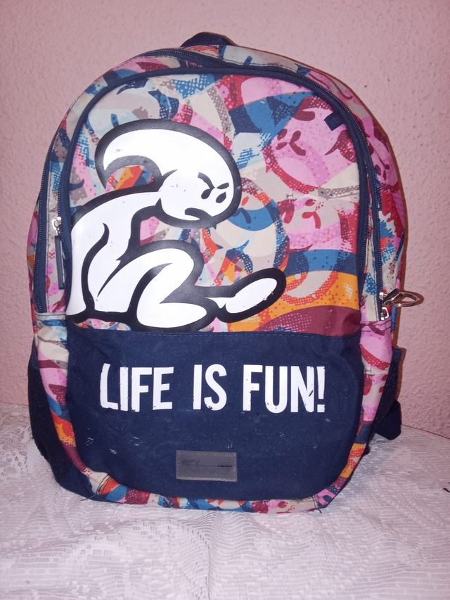 Mochila Life is Fun con dibujo