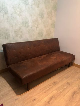 Sofá cama marrón efecto piel
