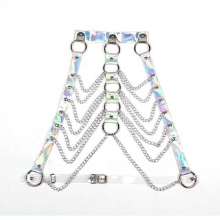 Arnés de pecho con anillas y cadenas plateado