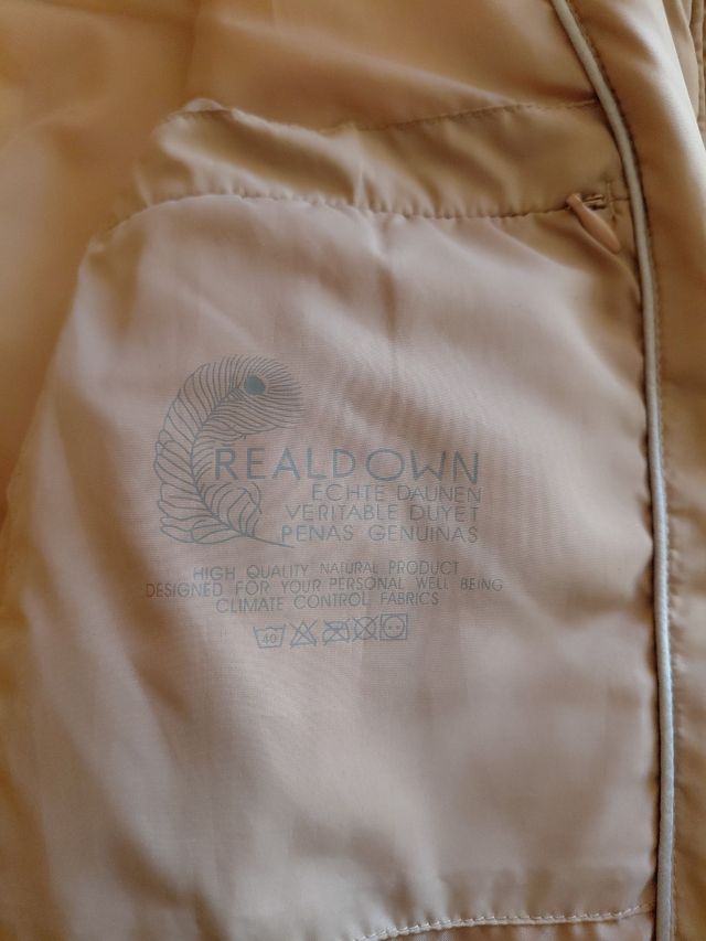 Abrigo largo beige señora de pluma autentica