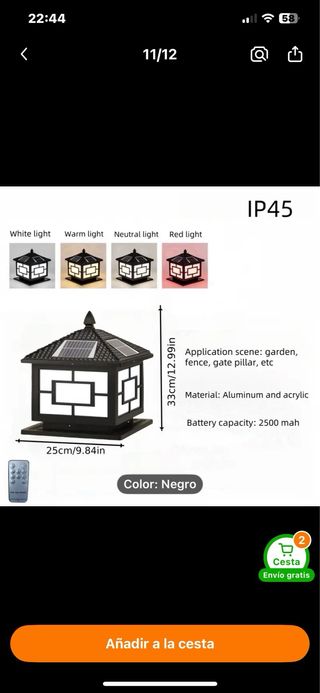 Farol Solar LED Negro y Blanco