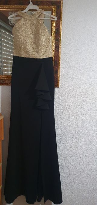 Vestido fiesta dorado y negro