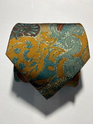 Corbata Vintage Seda Oro y Teal