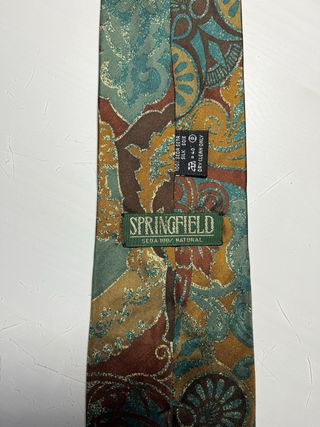 Corbata Vintage Seda Oro y Teal