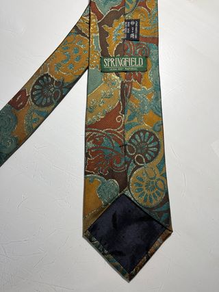 Corbata Vintage Seda Oro y Teal