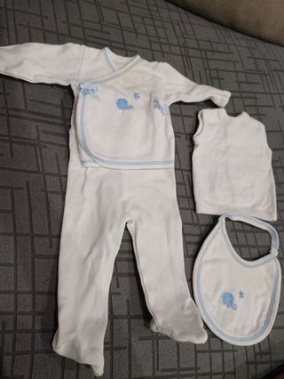 Conjunto Primera Puesta Bebé Blanco y Azul