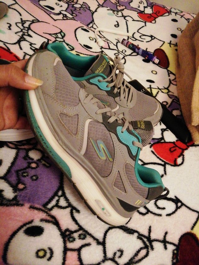 Zapatillas Skechers Mujer Gris/Turquesa Casi Nueva