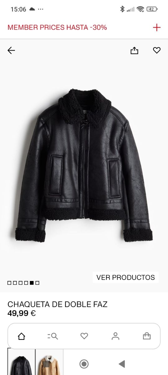 Chaqueta doble faz,  H&M negra Talla S, mujer.