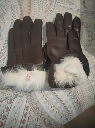 Guantes de piel de ovino marrones