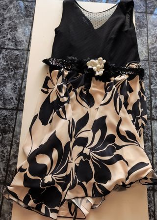Vestido de fiesta beige y negro