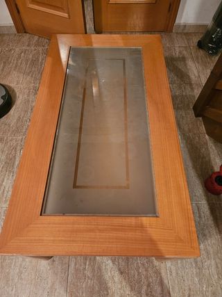Mesa de centro elevable madera y cristal