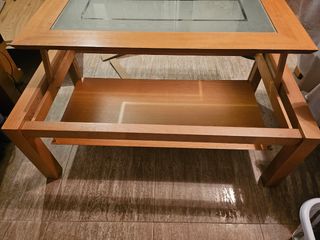 Mesa de centro elevable madera y cristal