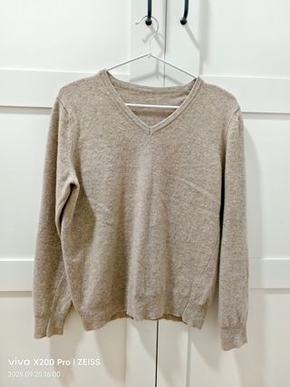 Jersey de punto beige cuello pico 38 (Ourense)