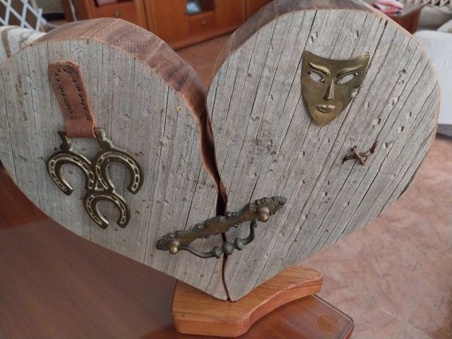 Corazón Madera  maciza Vintage Decorado