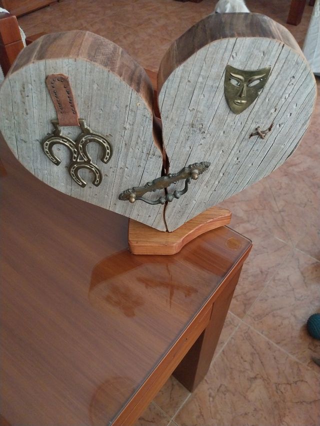 Corazón Madera  maciza Vintage Decorado