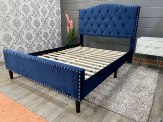 Cama Matrimonio Azul Terciopelo 135x190cm