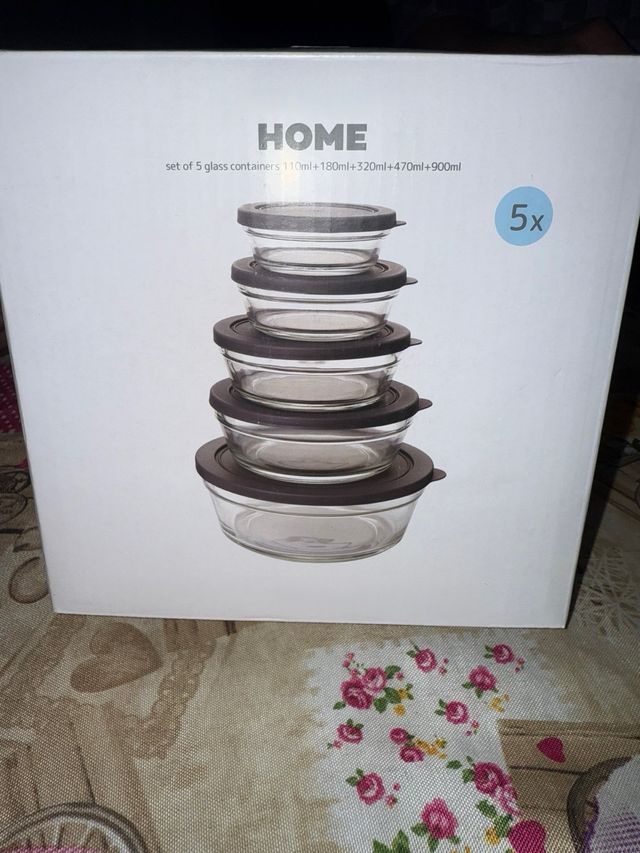 Set di 5 contenitori in vetro con coperchio