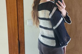 Jersey tejido a mano rayas beige y negro