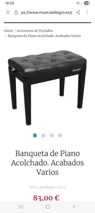 Banqueta de Piano Acolchada Negra