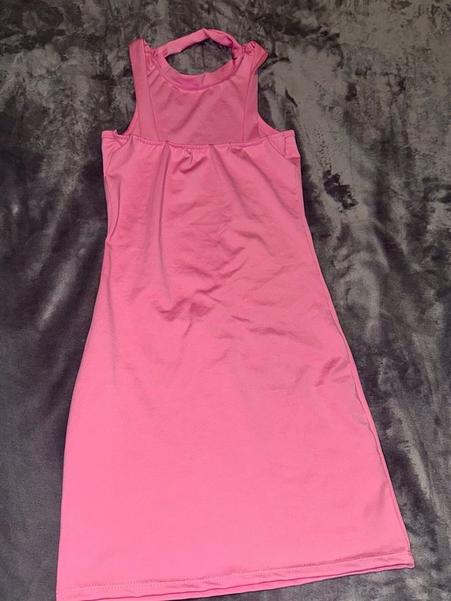 Mini dress rosa con strass elasticizzato e aderena