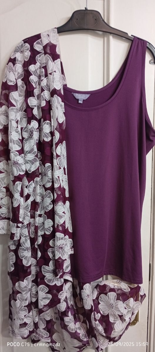 Conjunto 2 piezas floral morado y blanco