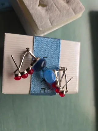 Pendientes Luxenter Plata Ley Cristales Azul y Roj