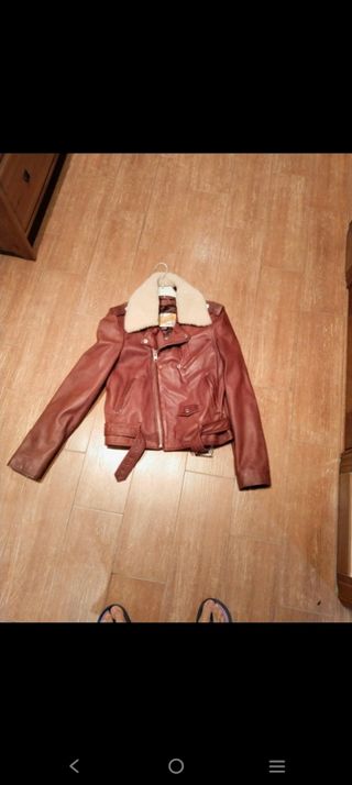 Chaqueta de cuero marrón/rojo