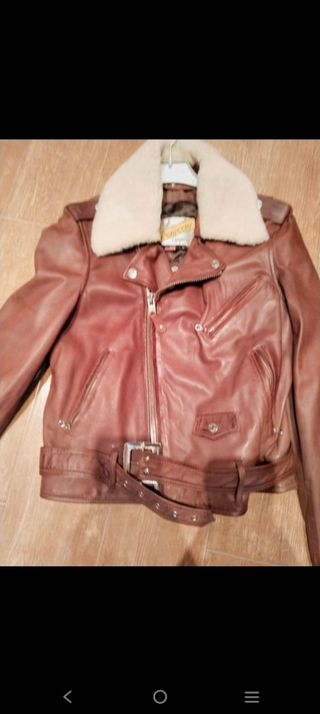 Chaqueta de cuero marrón/rojo