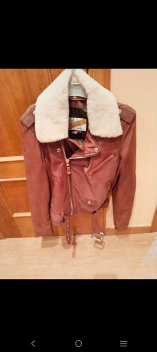 Chaqueta de cuero marrón/rojo