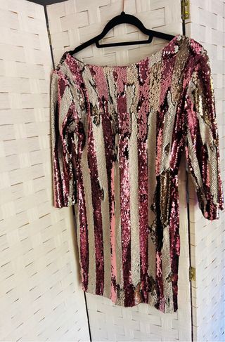 Vestido fiesta lentejuelas oro y rosa
