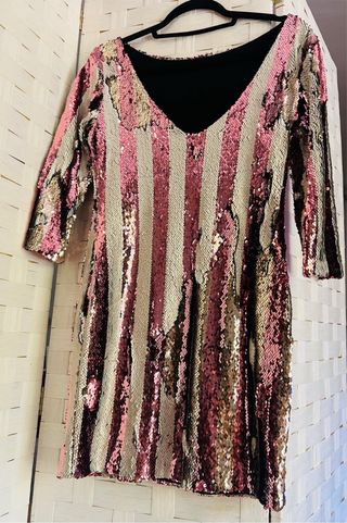 Vestido fiesta lentejuelas oro y rosa
