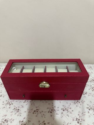 Joyero para relojes burdeos con tapa de cristal