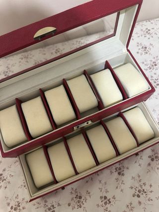 Joyero para relojes burdeos con tapa de cristal