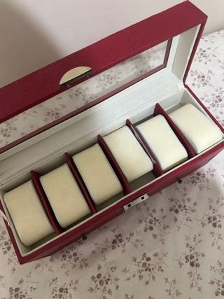 Joyero para relojes burdeos con tapa de cristal