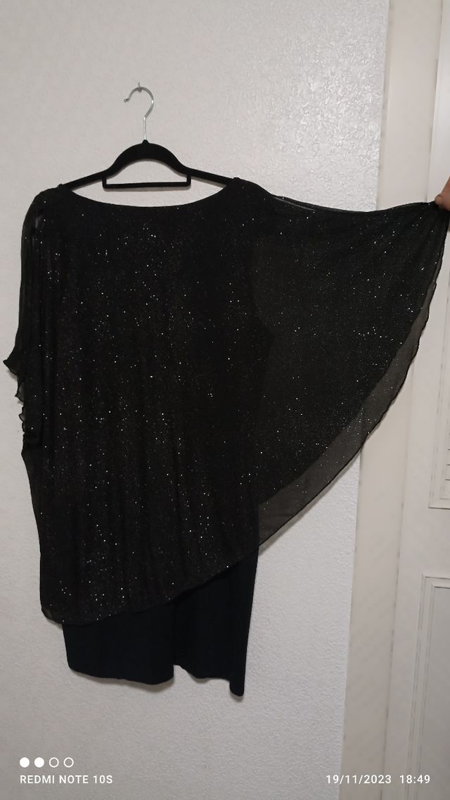 Vestido fiesta tejido brillo negro y plateado