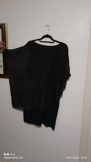 Vestido fiesta tejido brillo negro y plateado