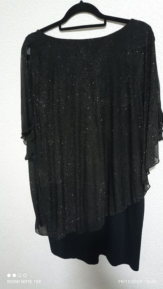 Vestido fiesta tejido brillo negro y plateado