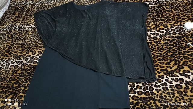 Vestido fiesta tejido brillo negro y plateado