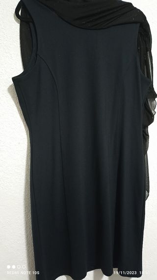 Vestido fiesta tejido brillo negro y plateado
