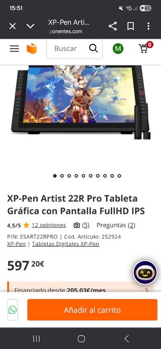 XP-PEN Artist 22R Pro Tableta Gráfica
