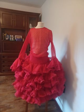 Conjunto Flamenca/Fiesta Blusa Transparente Roja