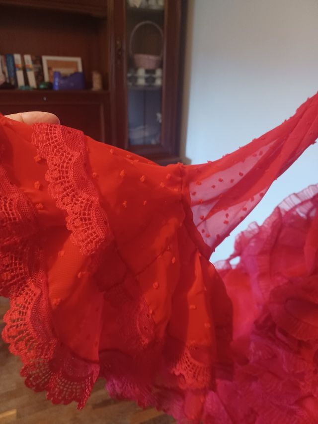 Conjunto Flamenca/Fiesta Blusa Transparente Roja