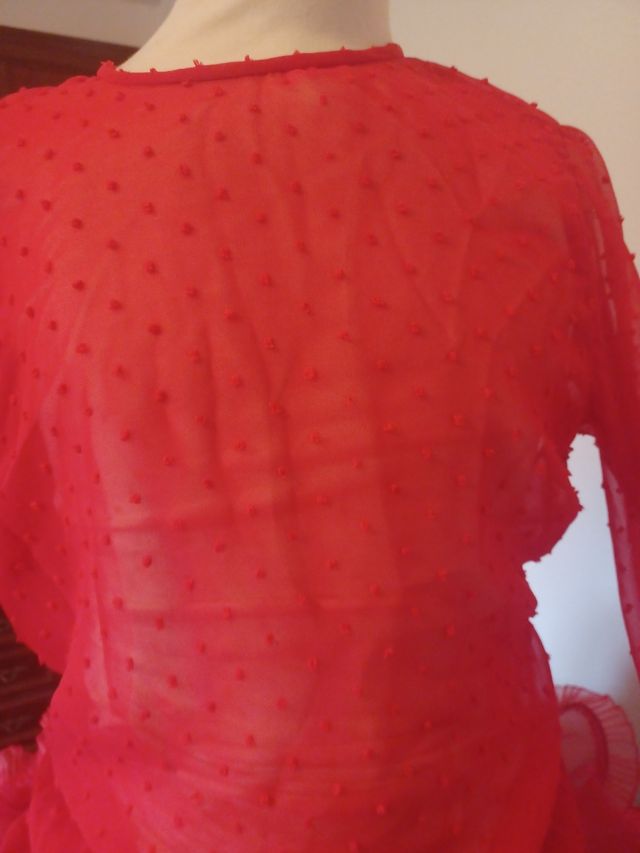 Conjunto Flamenca/Fiesta Blusa Transparente Roja