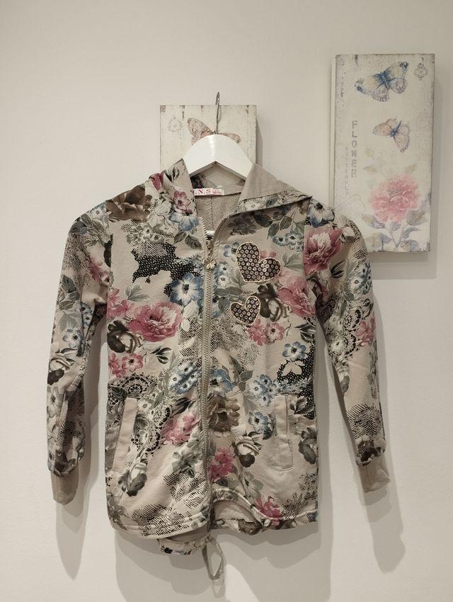 Sudadera niña floral con cremallera