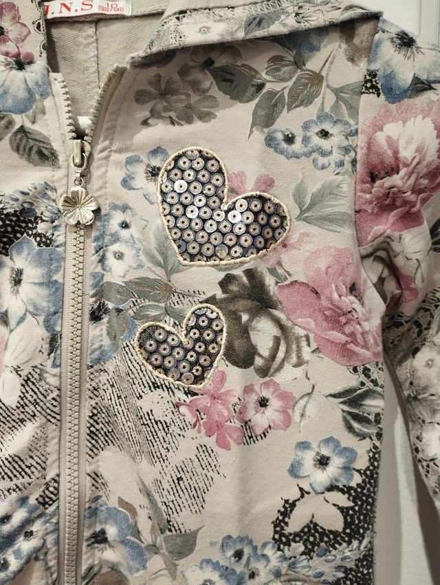 Sudadera niña floral con cremallera