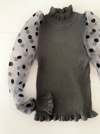 Jersey gris mangas tul lunares Matchpoint