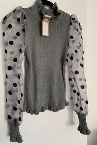 Jersey gris mangas tul lunares Matchpoint