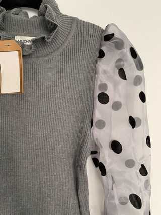 Jersey gris mangas tul lunares Matchpoint