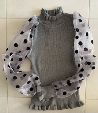 Jersey gris mangas tul lunares Matchpoint